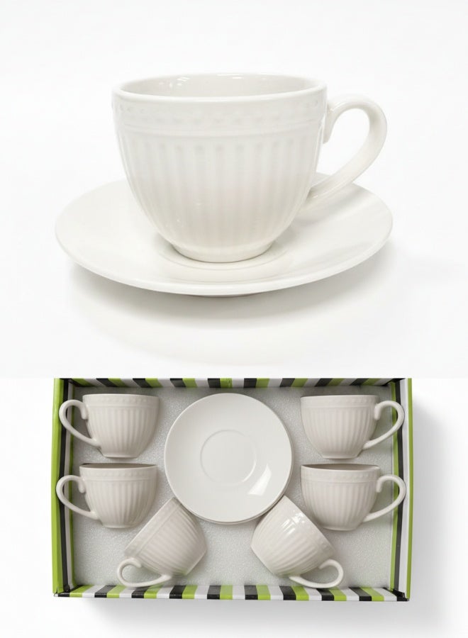 Feelings Ceramic Tea Cup & Saucer Set, includes 6 × 90ml Ceramic Tea Cups, 6 × Ceramic Saucers, serves 6 people, white - Image 3